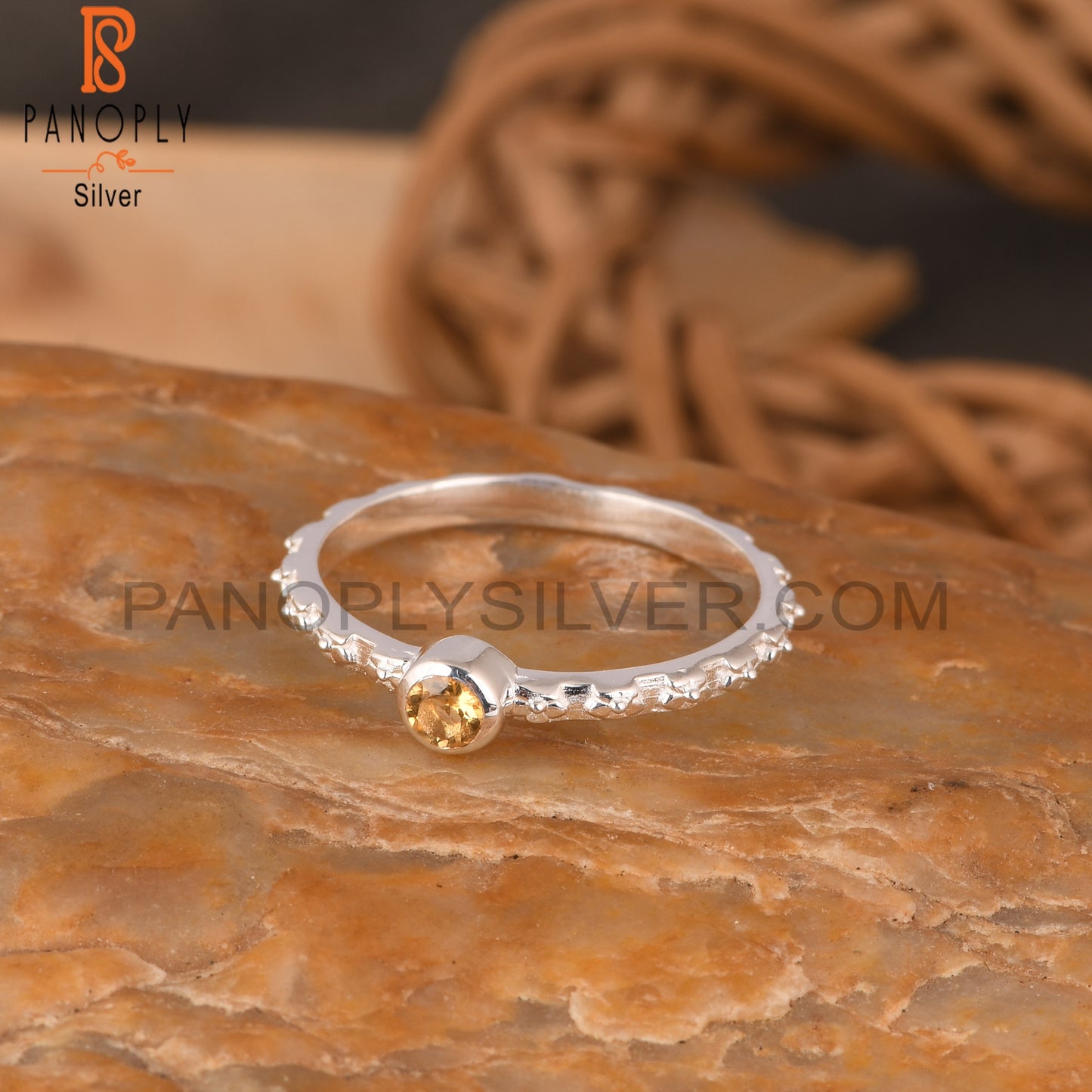 Citrine Round 925 Sterling Silver Ring