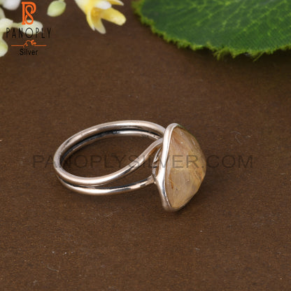 Golden Rutile Trillion Shape 925 Sterling Silver Ring