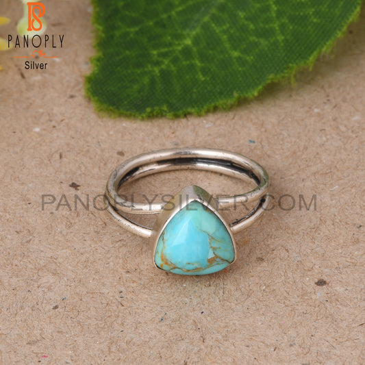 Kingman Turquoise Trillion Shape 925 Sterling Silver Ring