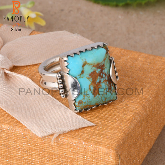 Kingman Turquoise Beguette 925 Silver Prong Setting Ring