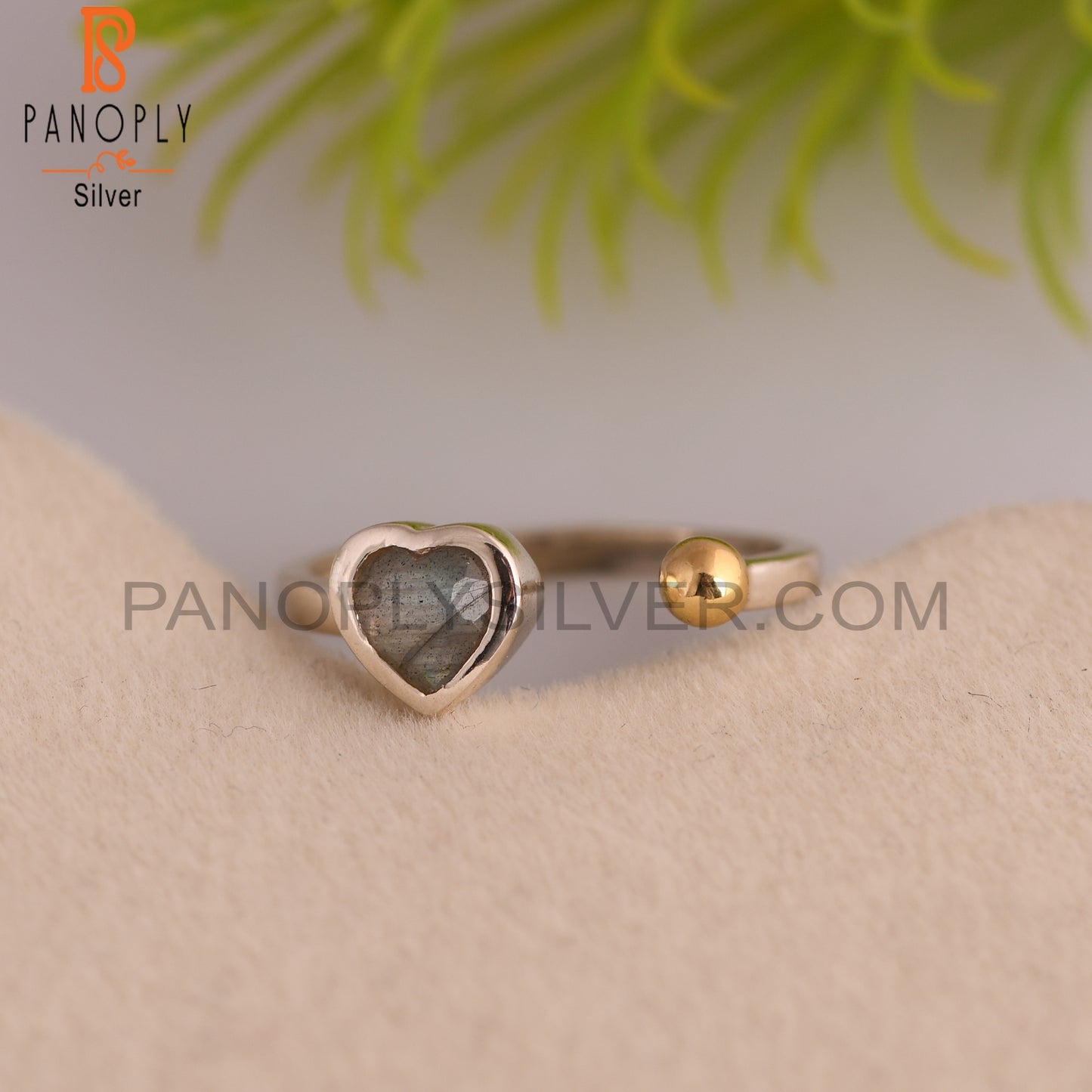 Adjustable Labradorite Heart 925 Sterling Silver Ring