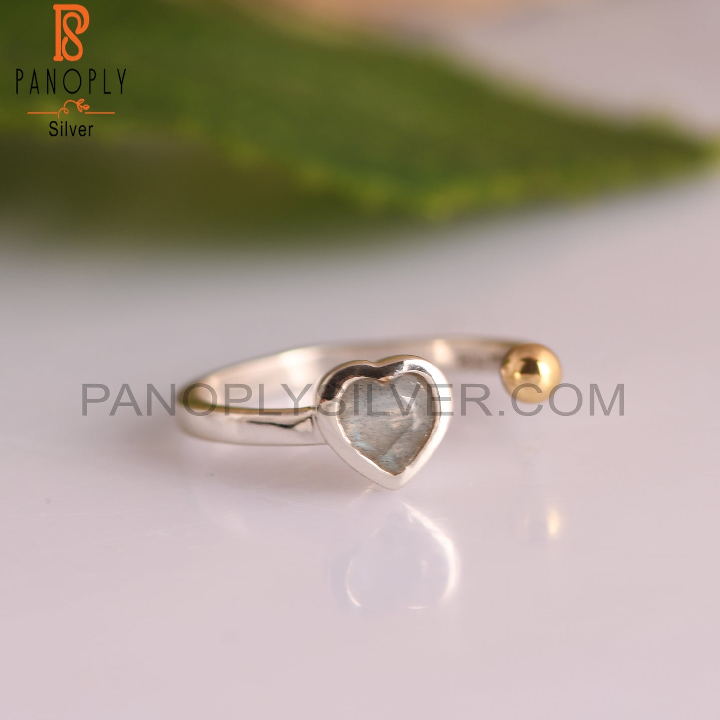 Adjustable Labradorite Heart 925 Sterling Silver Ring