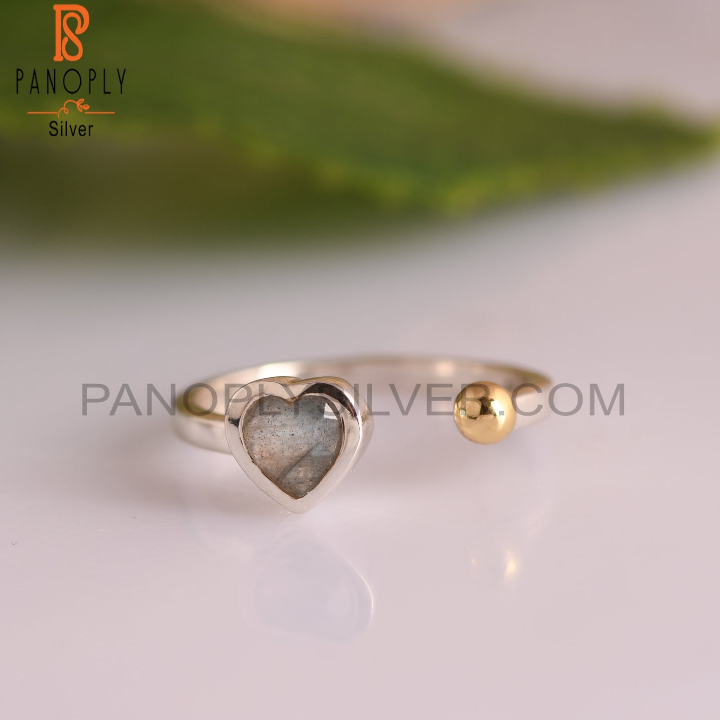 Adjustable Labradorite Heart 925 Sterling Silver Ring