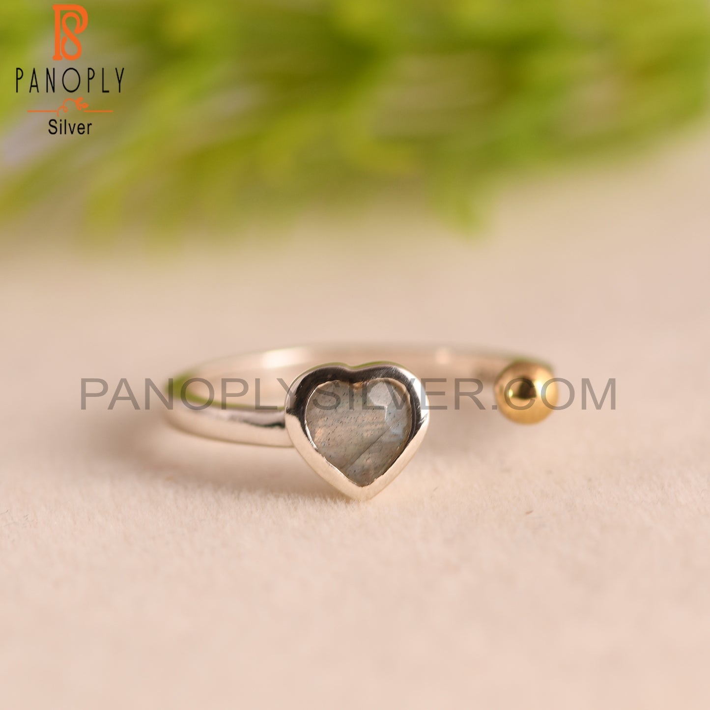 Adjustable Labradorite Heart 925 Sterling Silver Ring