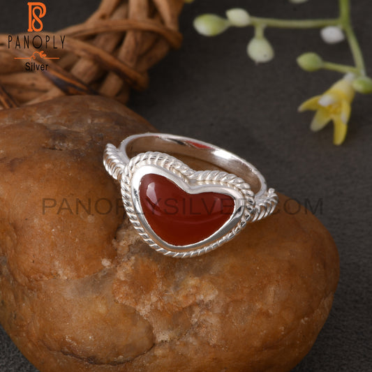 Red Onyx Twist Heart Shape 925 Sterling Silver Ring