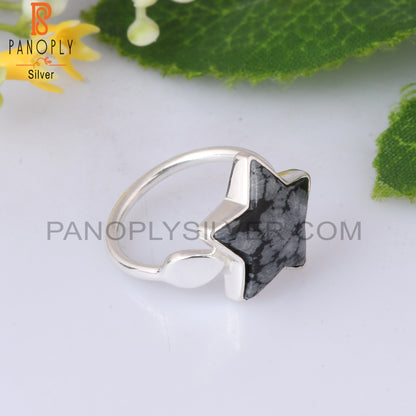 Snowflake Obsidian Flower Shape 925 Sterling Silver Star Ring