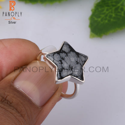 Snowflake Obsidian Flower Shape 925 Sterling Silver Star Ring