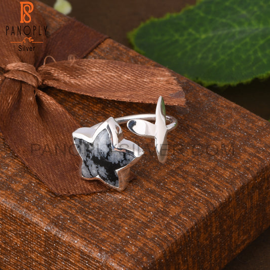 Snowflake Obsidian Moonflower Shape 925 Sterling Silver Ring