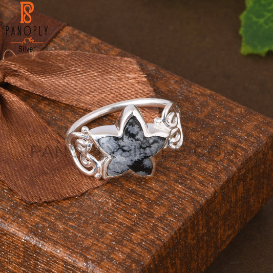 Snowflake Obsidian Star Shape 925 Sterling Silver Ring