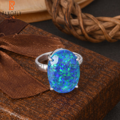 Synthetic Green Fire Opal 925 Sterling Silver Ring