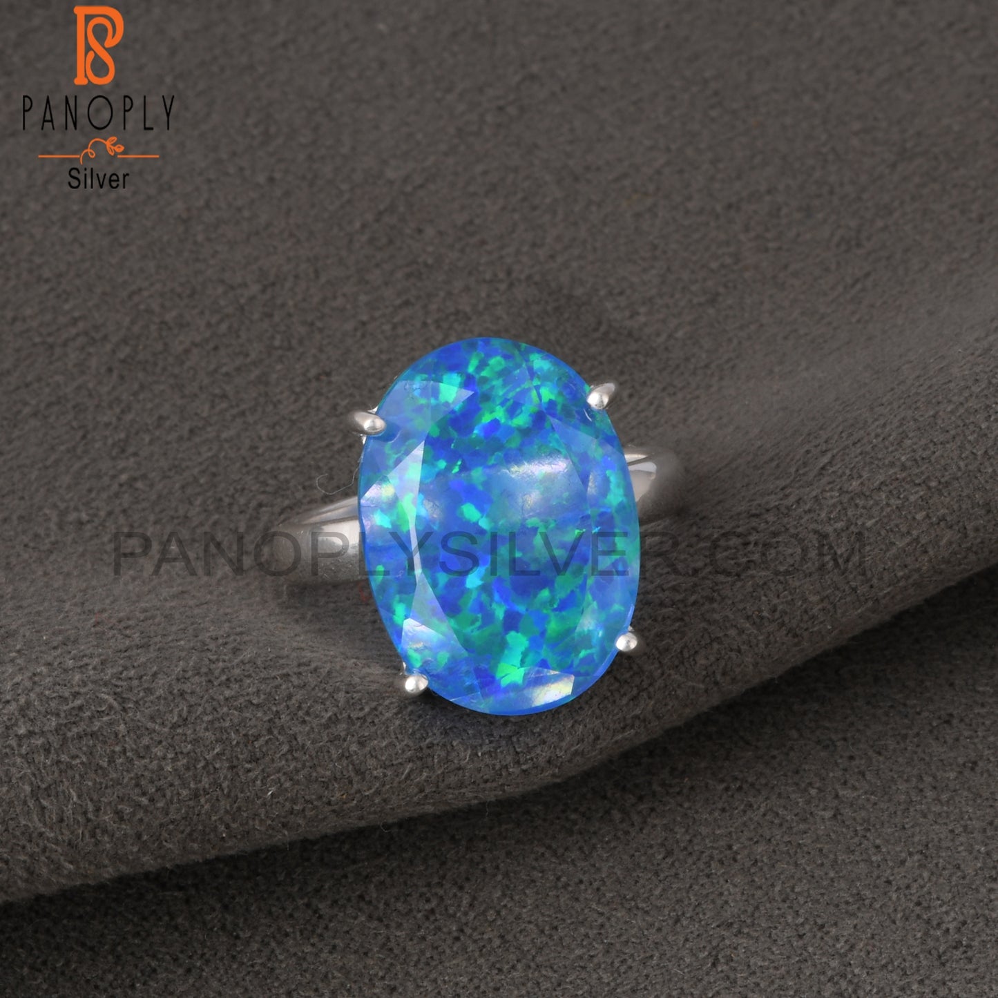 Synthetic Green Fire Opal 925 Sterling Silver Ring