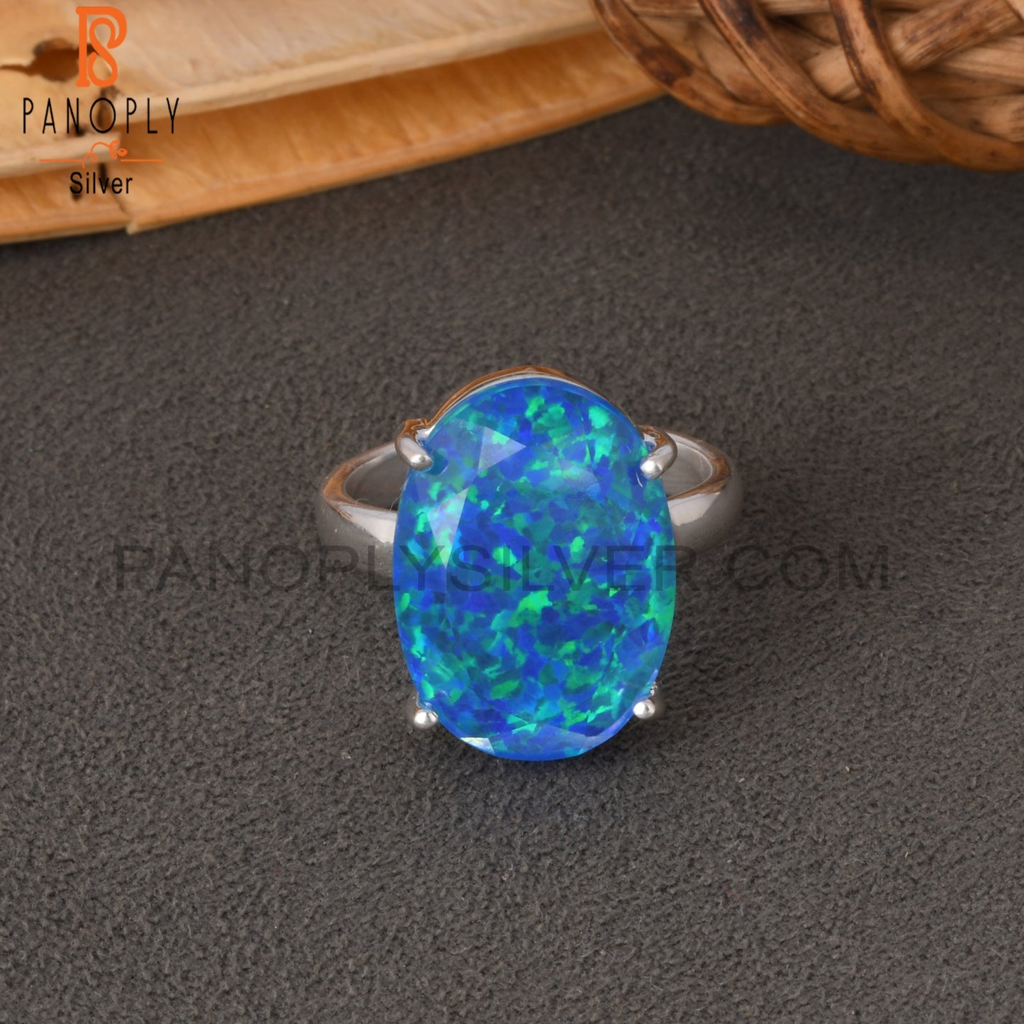 Synthetic Green Fire Opal 925 Sterling Silver Ring