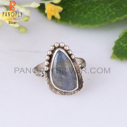 Labradorite 925 Sterling Silver Rough Ring