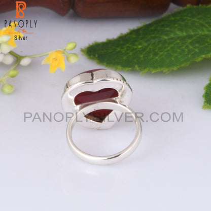 Red Onyx Heart Shape 925 Sterling Silver Ring