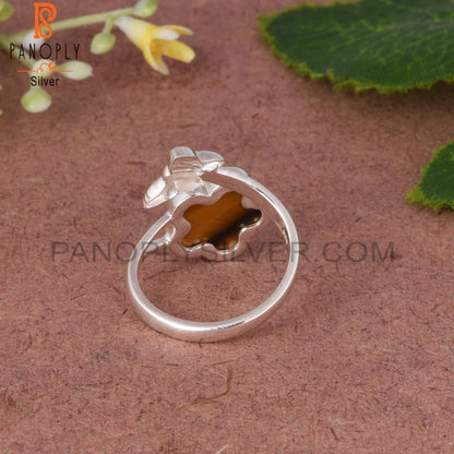 Tiger Eye Yellow 925 Sterling Silver Sun Flower Shaped Ring