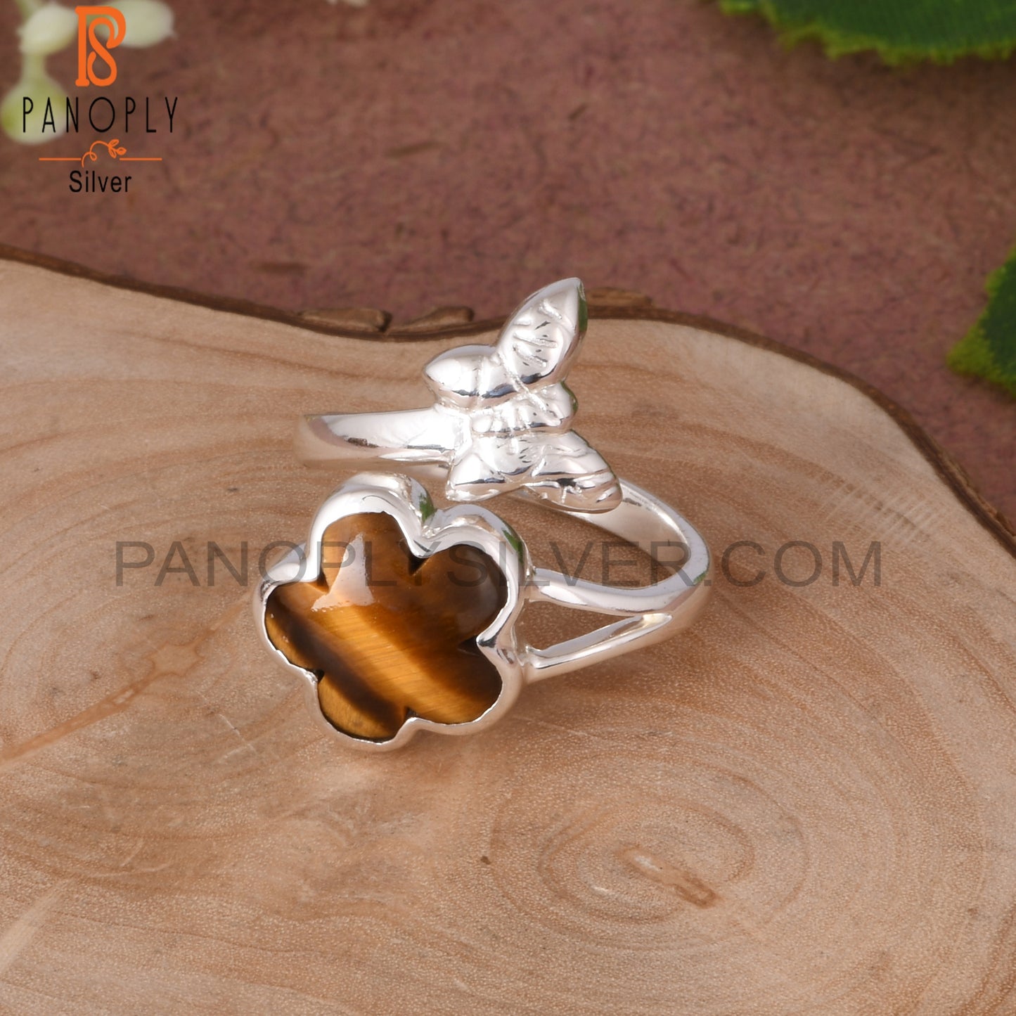 Tiger Eye Yellow 925 Sterling Silver Sun Flower Shaped Ring