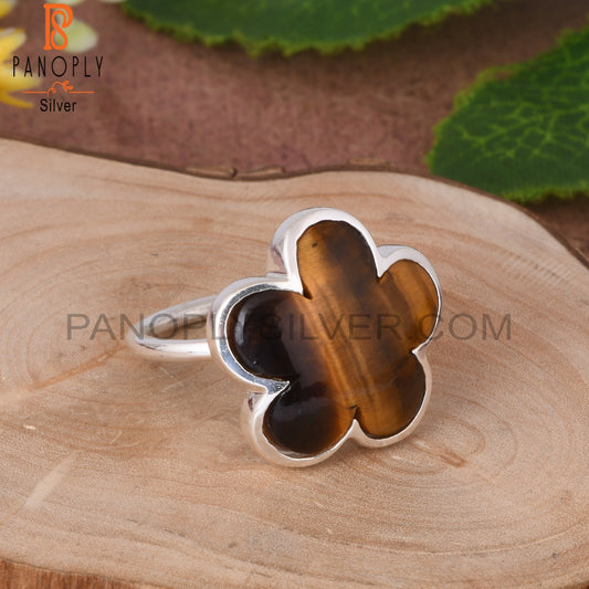 Sunflower Tiger Eye Yellow  925 Sterling Silver Ring