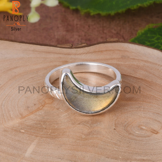 Labradorite 925 Sterling Silver Moon Shape Ring