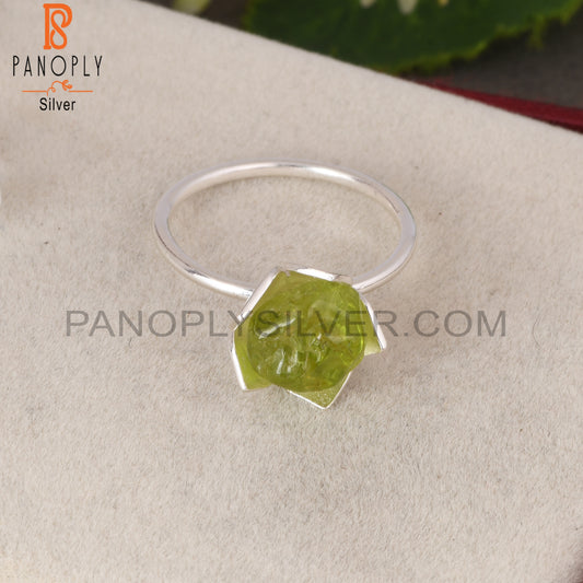 Peridot Rough 925 Sterling Silver Lotus Ring