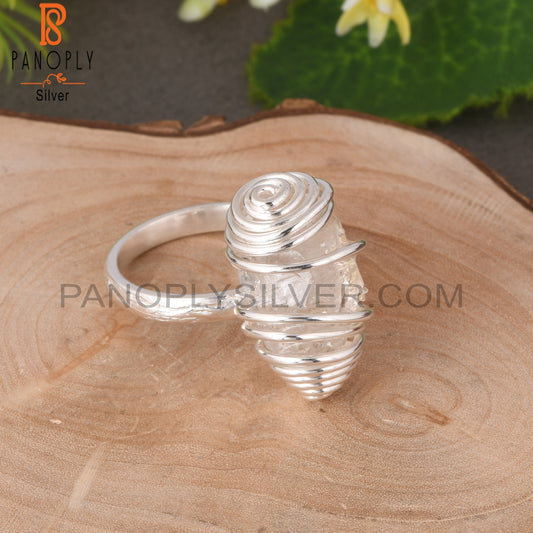 Herkimer Diamond Rough Spiral Wire Cover 925 Silver Ring