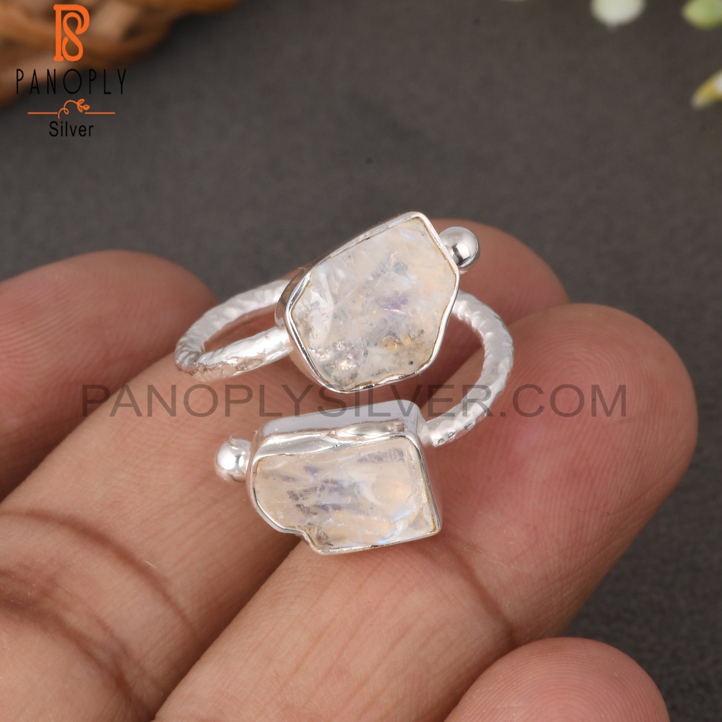 Bypass Rainbow Moonstone Rough 925 Sterling Silver Ring