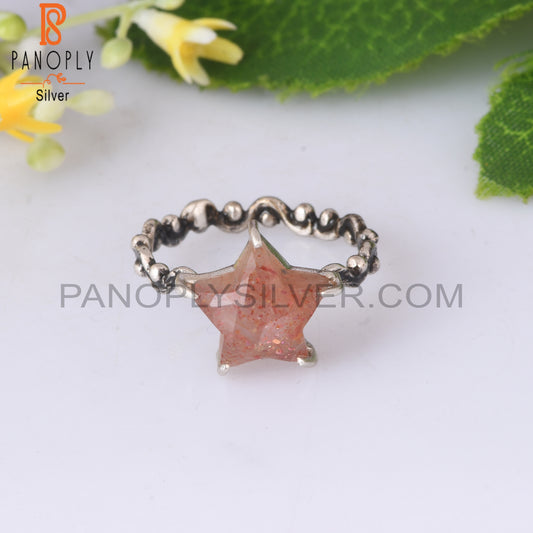 Sunstone Star Shape 925 Sterling Silver Twist Band Ring