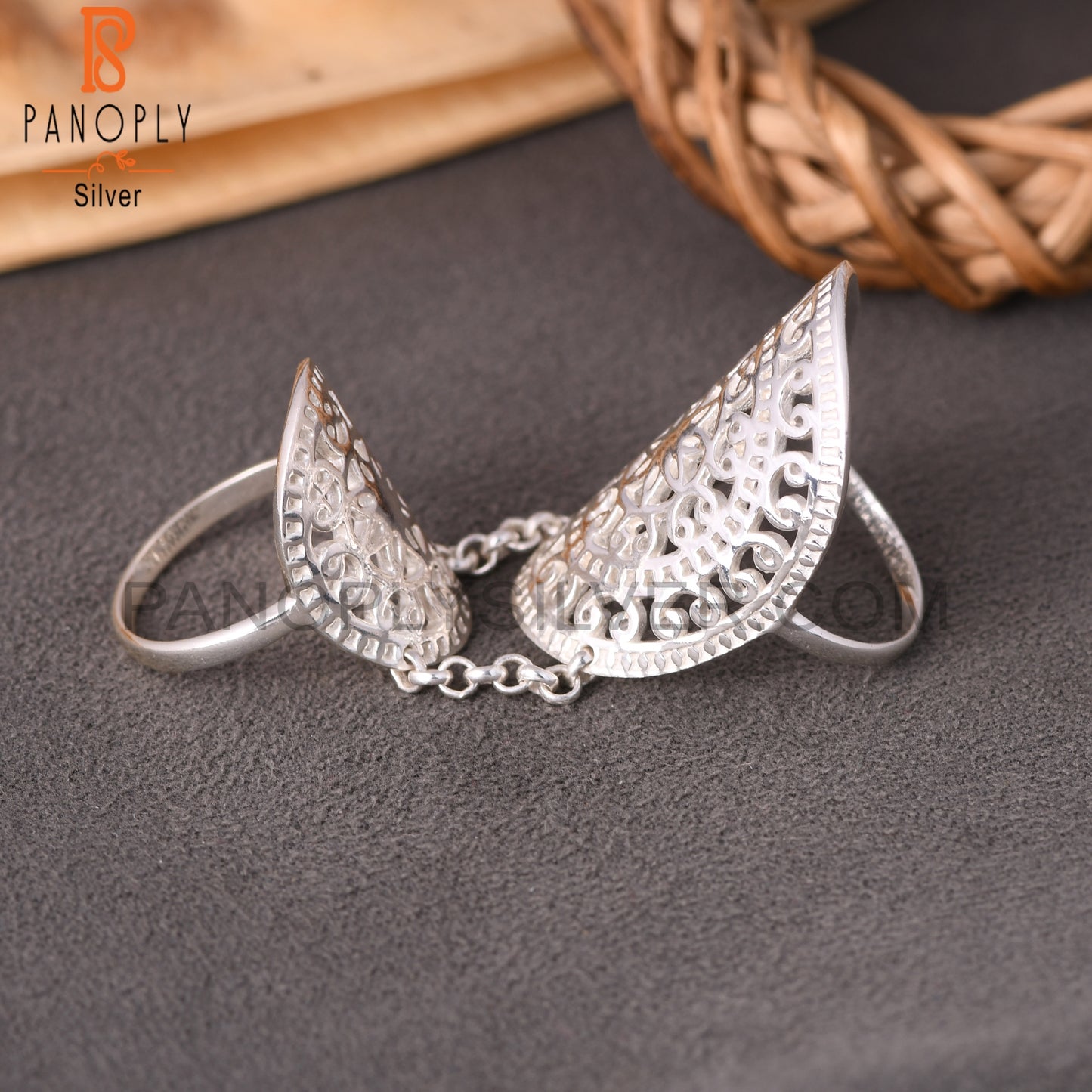 925 Sterling Silver Filigree Mandala Knuckle Double Ring