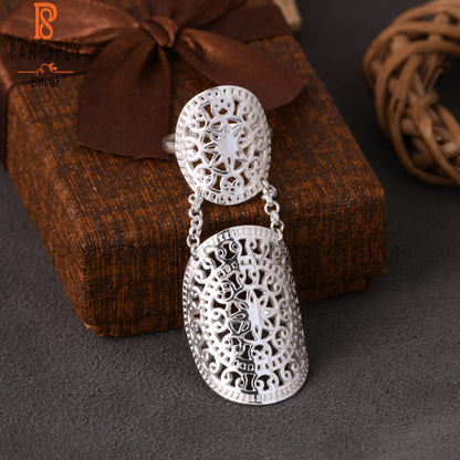 925 Sterling Silver Filigree Mandala Knuckle Double Ring