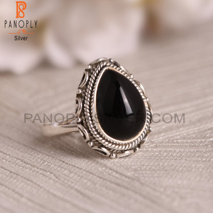 Black Onyx Pear 925 Sterling Silver Ring For Men