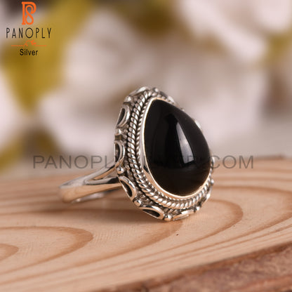 Black Onyx Pear 925 Sterling Silver Ring For Men