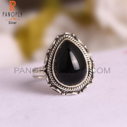 Black Onyx Pear 925 Sterling Silver Ring For Men