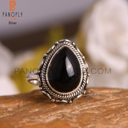 Black Onyx Pear 925 Sterling Silver Ring For Men