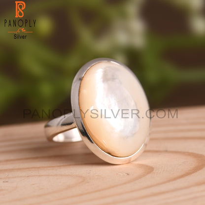 Mother Of Pearl Oval 925 Sterling Silver Ring For Men