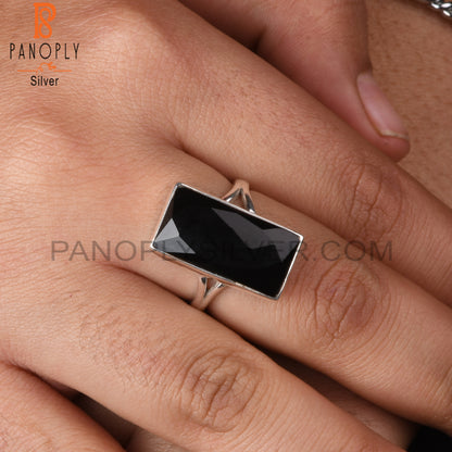 Beguette 925 Sterling Silver Black Onyx Ring