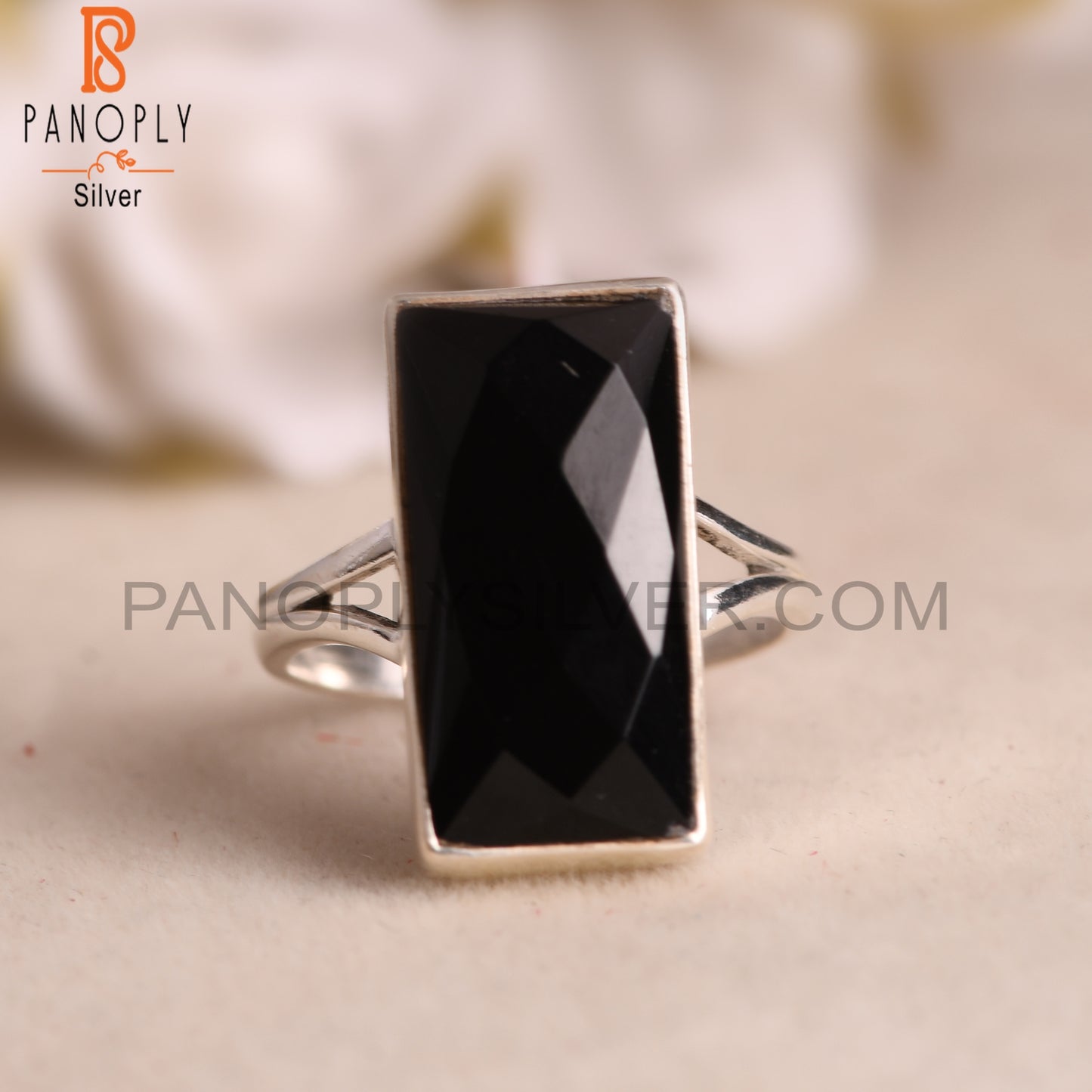 Beguette 925 Sterling Silver Black Onyx Ring