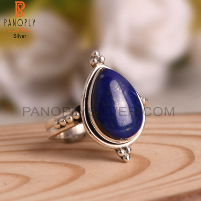 Pear Lapis Lazuli Ring 925 Sterling Silver Wedding Rings