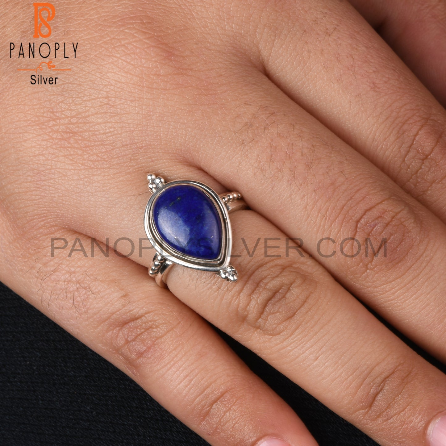 Pear Lapis Lazuli Ring 925 Sterling Silver Wedding Rings