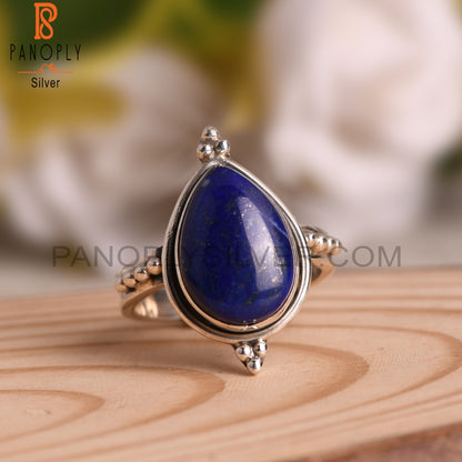 Pear Lapis Lazuli Ring 925 Sterling Silver Wedding Rings