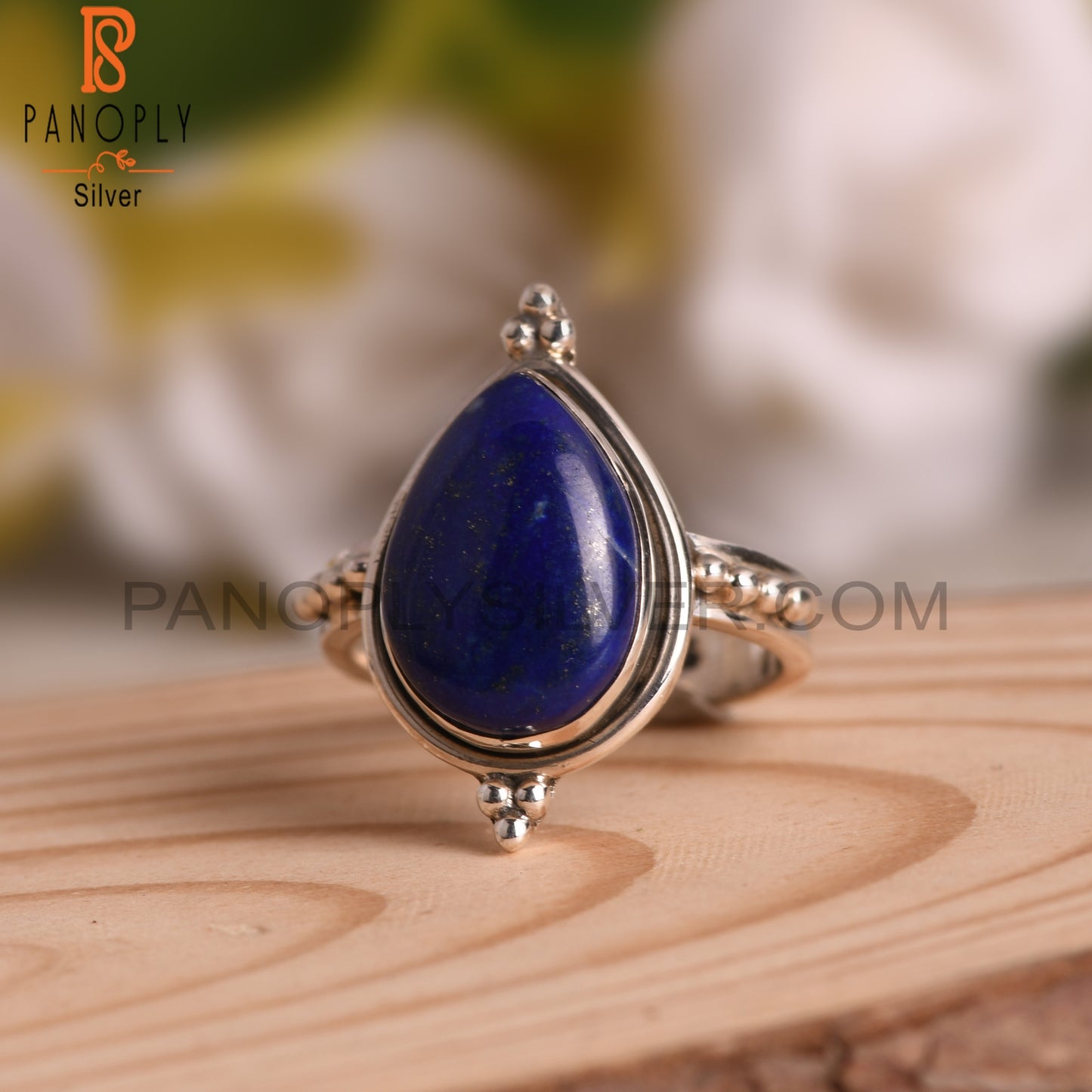 Pear Lapis Lazuli Ring 925 Sterling Silver Wedding Rings