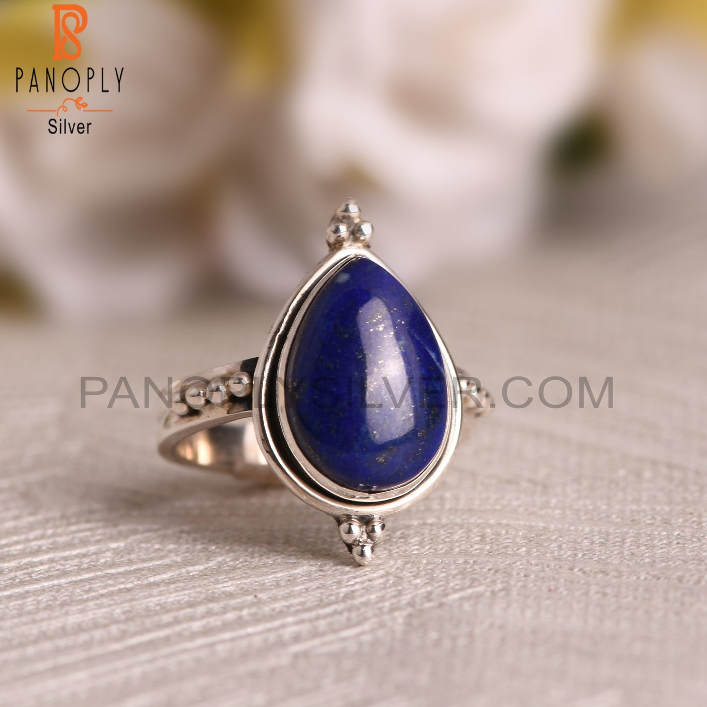 Pear Lapis Lazuli Ring 925 Sterling Silver Wedding Rings