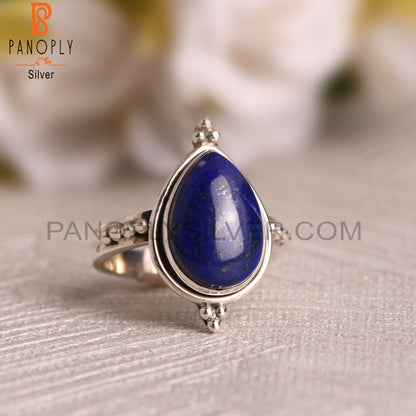 Pear Lapis Lazuli Ring 925 Sterling Silver Wedding Rings