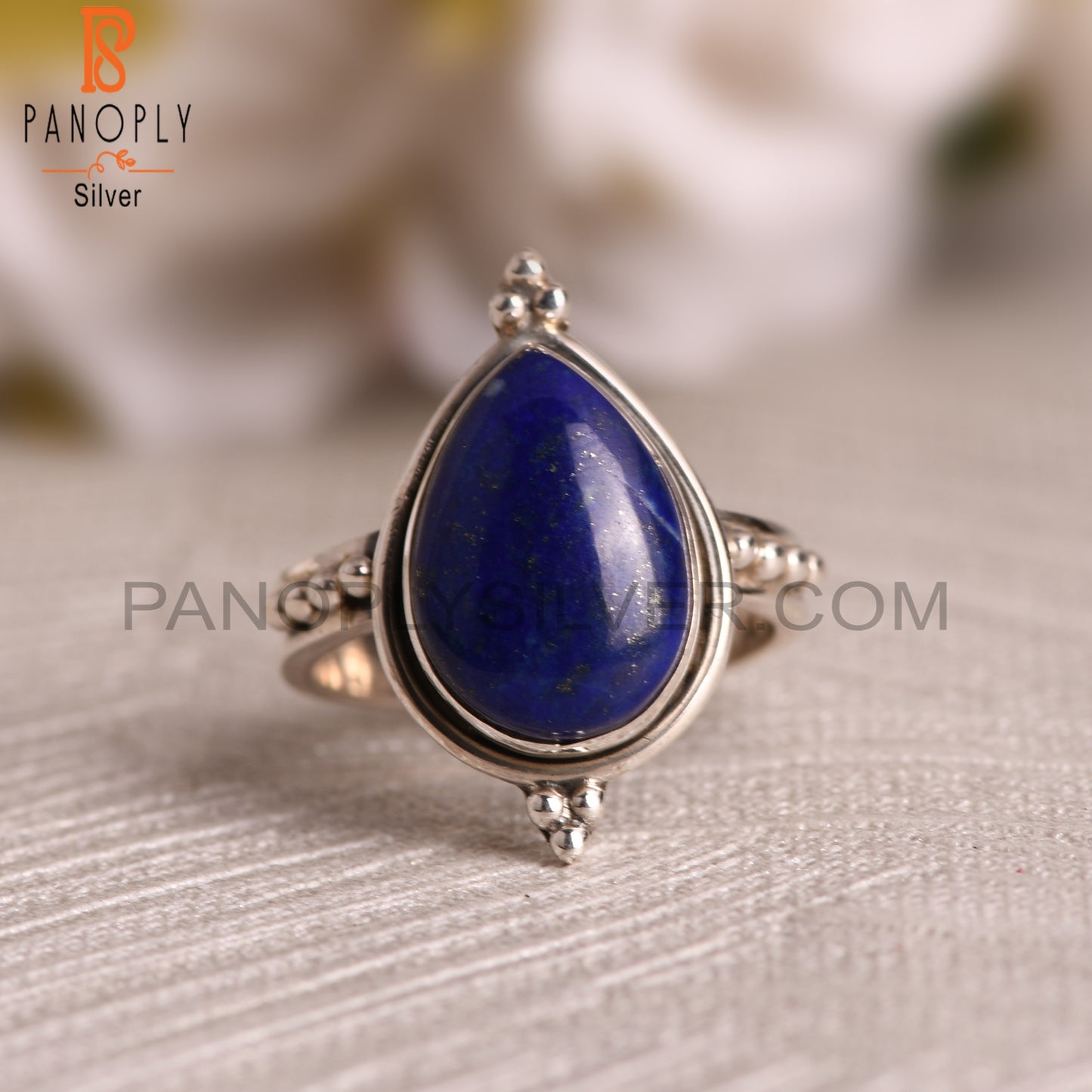 Pear Lapis Lazuli Ring 925 Sterling Silver Wedding Rings