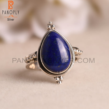 Pear Lapis Lazuli Ring 925 Sterling Silver Wedding Rings