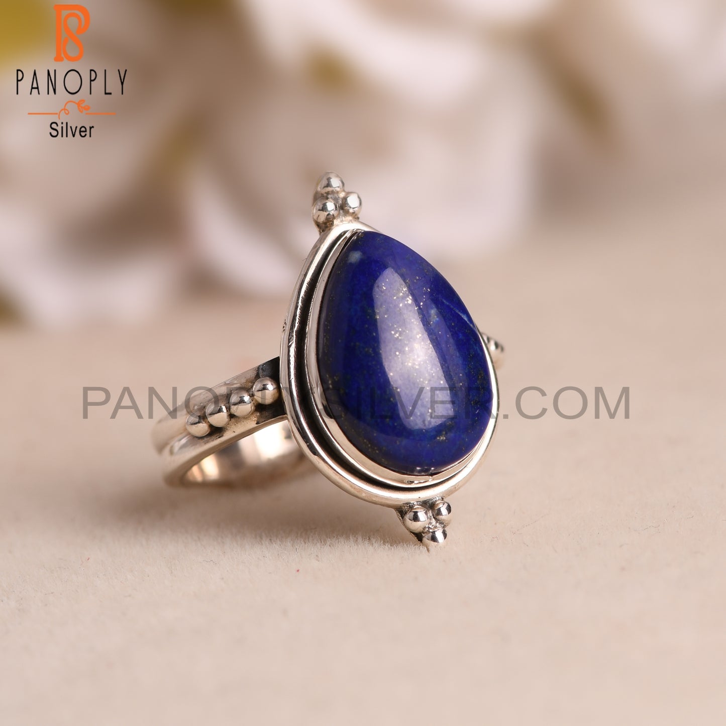 Pear Lapis Lazuli Ring 925 Sterling Silver Wedding Rings