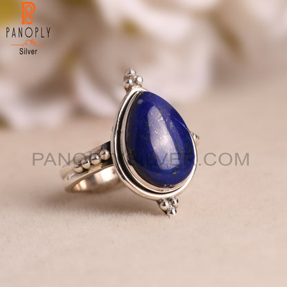 Pear Lapis Lazuli Ring 925 Sterling Silver Wedding Rings