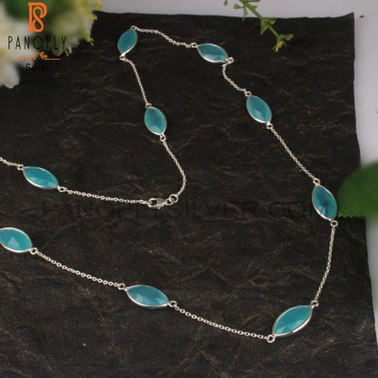 Aqua Chalcedony Marquise Shape 925 Sterling Silver Necklace