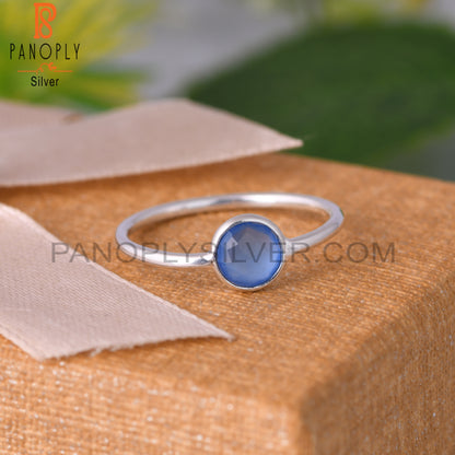 Blue Chalcedony Round Sterling Silver 925 Sterling Silver Ring